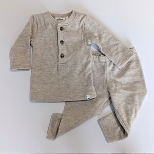 oh baby! Honeycomb Elbow Patch Henley Set - Sand